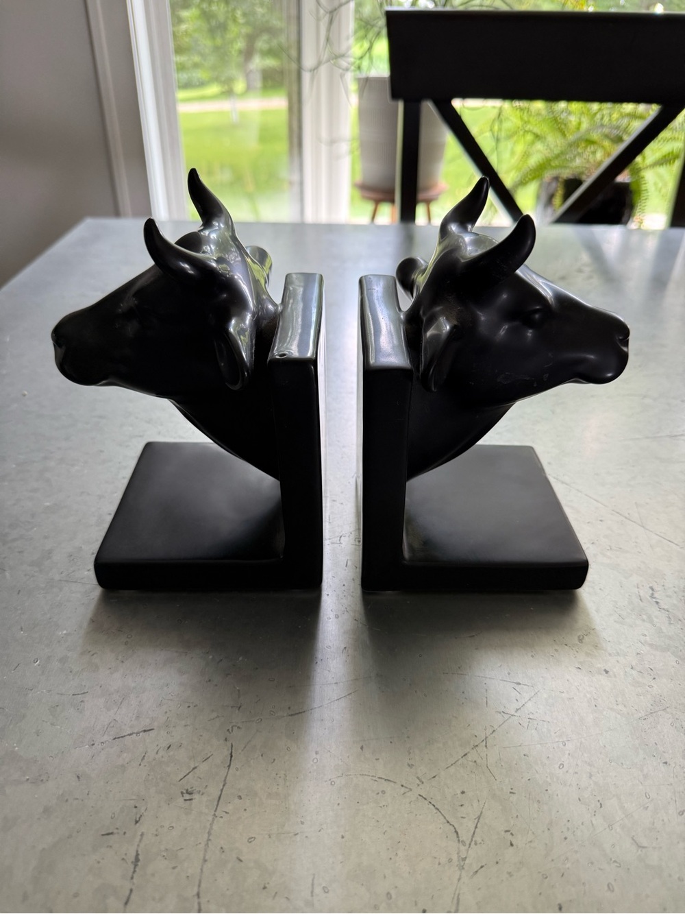 Black Bull Head Bookends - Pair